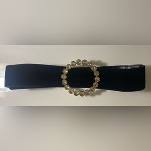 Zara Black Velvet Belt with Bejeweled Rhinestone Buckle